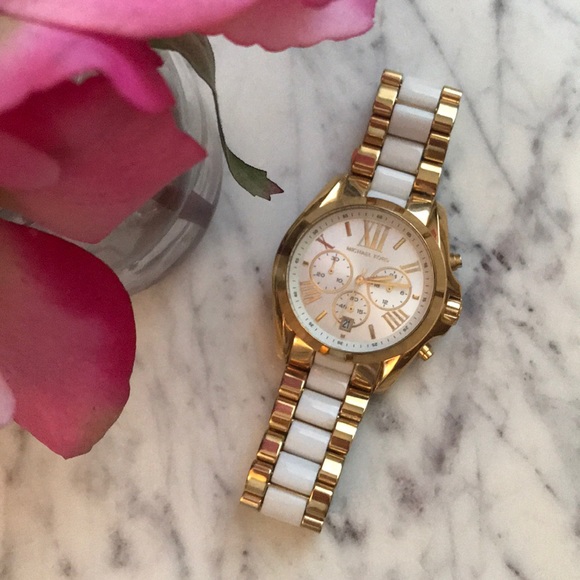 Michael Kors Gold & White Acrylic Oversized Watch - Picture 2 of 4